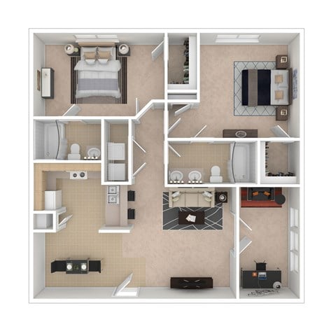 Floor plan for 2 beds, 2 baths, 1152 sqft